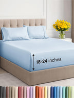 Extra Deep Pocket Cal King Sheets - 4 Piece Breathable & Cooling Bed Sheets - Hotel Luxury Bed Sheet Set - Soft, Wrinkle Free & Comfy - Easily Fits Extra Deep Mattresses - Deep Pocket Sky Blue Sheets