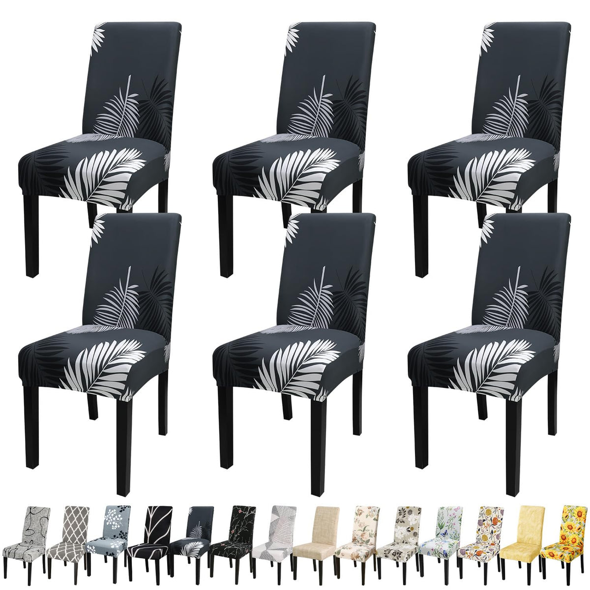 Jqinhome Chair Covers For Dining Room Set Of 6, High Stretch Removable Washable Parsons Chair Slipcover For Home Party Hotel Wedding Ceremony (Plume Black,6Pcs)