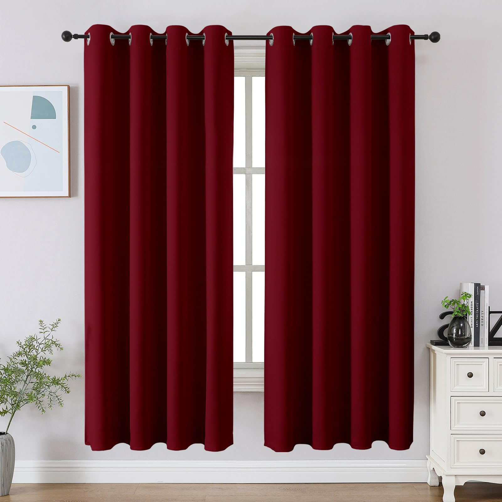 CUCRAF Burgundy Red Blackout Curtains 63 inch Length 2 Panels Set, Room Darkening Drapes for Living Room Bedroom, Thermal Insula
