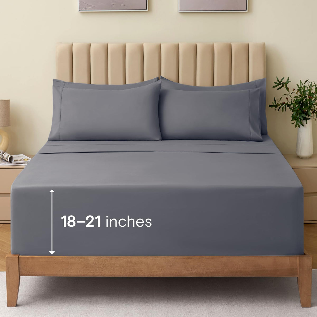 Luxclub 6 Pc Extra Deep Pocket Full Size Sheets & Pillowcases Set - Hotel Bedding Silky Soft Wrinkle Free Ultra Soft Cooling Bed