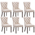 Kcc Velvet Dining Chairs Set Of 6, Upholstered High-End Tufted Dining Room Chair With Nailhead Back Ring Pull Trim Solid Wood Legs, Nikki Collection Modern Style For Kitchen, Beige