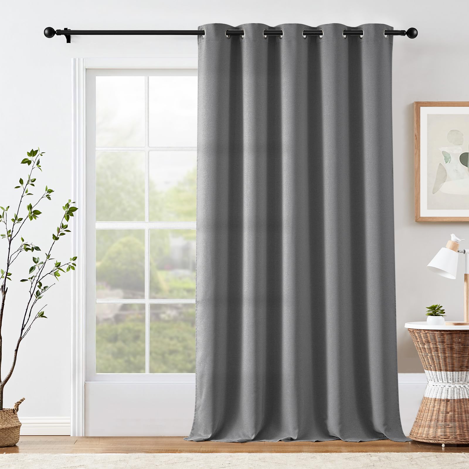 Jinchan 75% Blackout Curtain 96 Inch Length Light Grey Curtain For Bedroom Living Room Curtain 1 Panel Texture Curtain Grommet Top Window Drape 72 Inches Wide By 96 Inches Long Gray
