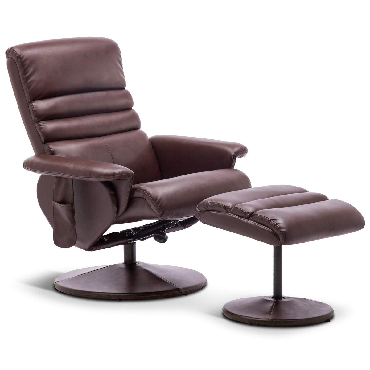 Mcombo Recliner With Ottoman, Reclining Chair With Massage, 360 Swivel Living Room Chair Faux Leather, 7902 (Dark Brown)
