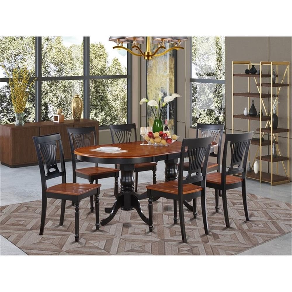East West Furniture PLAI7-BLK-W 7 Piece Dining Room Table Set Consist of an Oval Kitchen Table with Butterfly Leaf and 6 Dining Chairs, 42x78 Inch, Black & Cherry