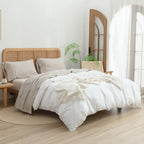 Bestouch Sheet Set 100% Washed Cotton Linen Feel Super Soft Comfortable Chic Lightweight 4 Pcs Home Bedding Set Solid Linen Grey