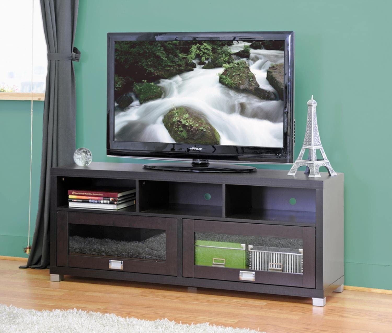Baxton Studio Swindon Modern TV Stand with Glass Doors