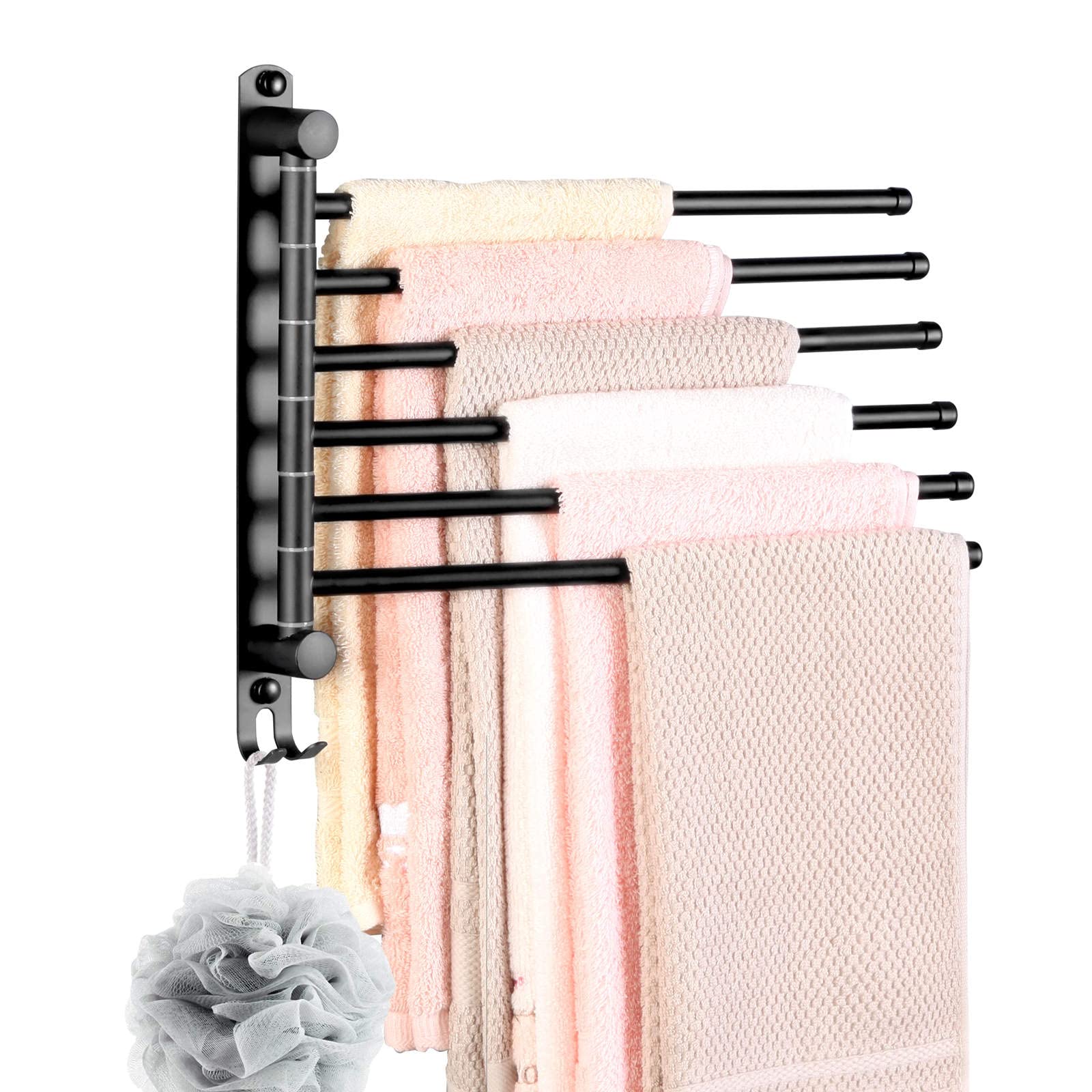 Swivel Towel Rack, Towel Bar with Wall Mounted 180 Rotation, 6 Arms Towel Hanger SUS 304 Stainless Steel, Space Saving for Kitch