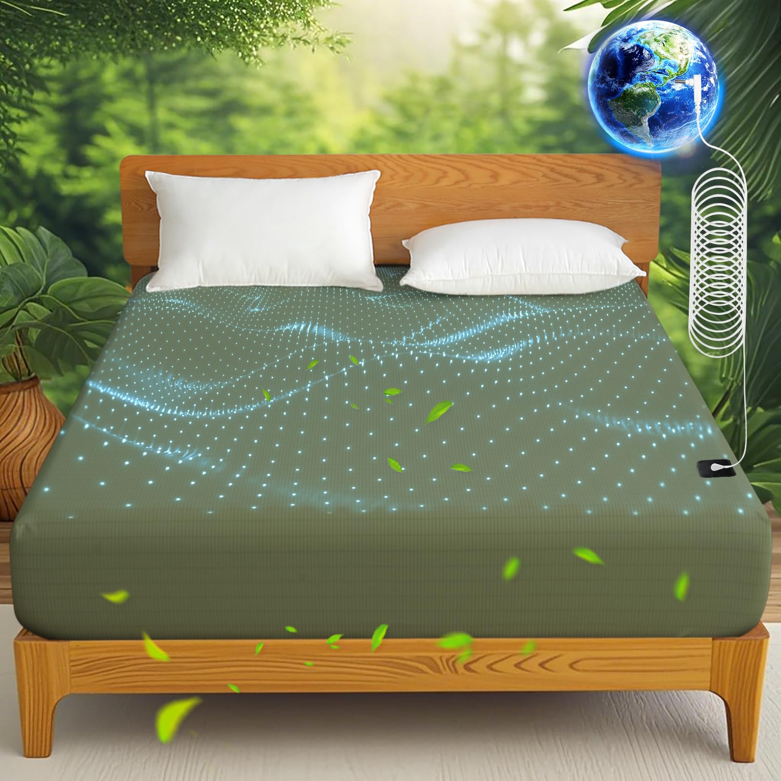 Ivellow Grounding Sheets Queen 10% Pure Silver Fiber 90% Organic Cotton Fitted Sheet Queen Size 16    Deep Pocket Soft Grounded