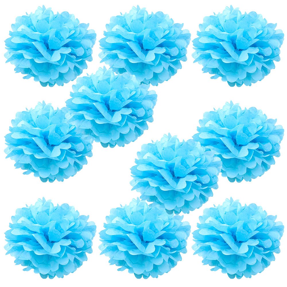 WYZworks Set of 10 - Aqua Blue 16 - (10 Pack) Tissue Pom Poms Flower Party Decorations for Weddings, Birthday, Bridal, Baby Show