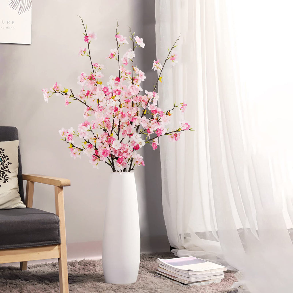 Obbsie 4Pcs Artificial Cherry Blossom Flower Branches, 39.4' Fake Silk Pink Cherry Blossom Tree Stems Faux Cherry Flowers Vase