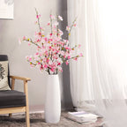Obbsie 4Pcs Artificial Cherry Blossom Flower Branches, 39.4' Fake Silk Pink Cherry Blossom Tree Stems Faux Cherry Flowers Vase