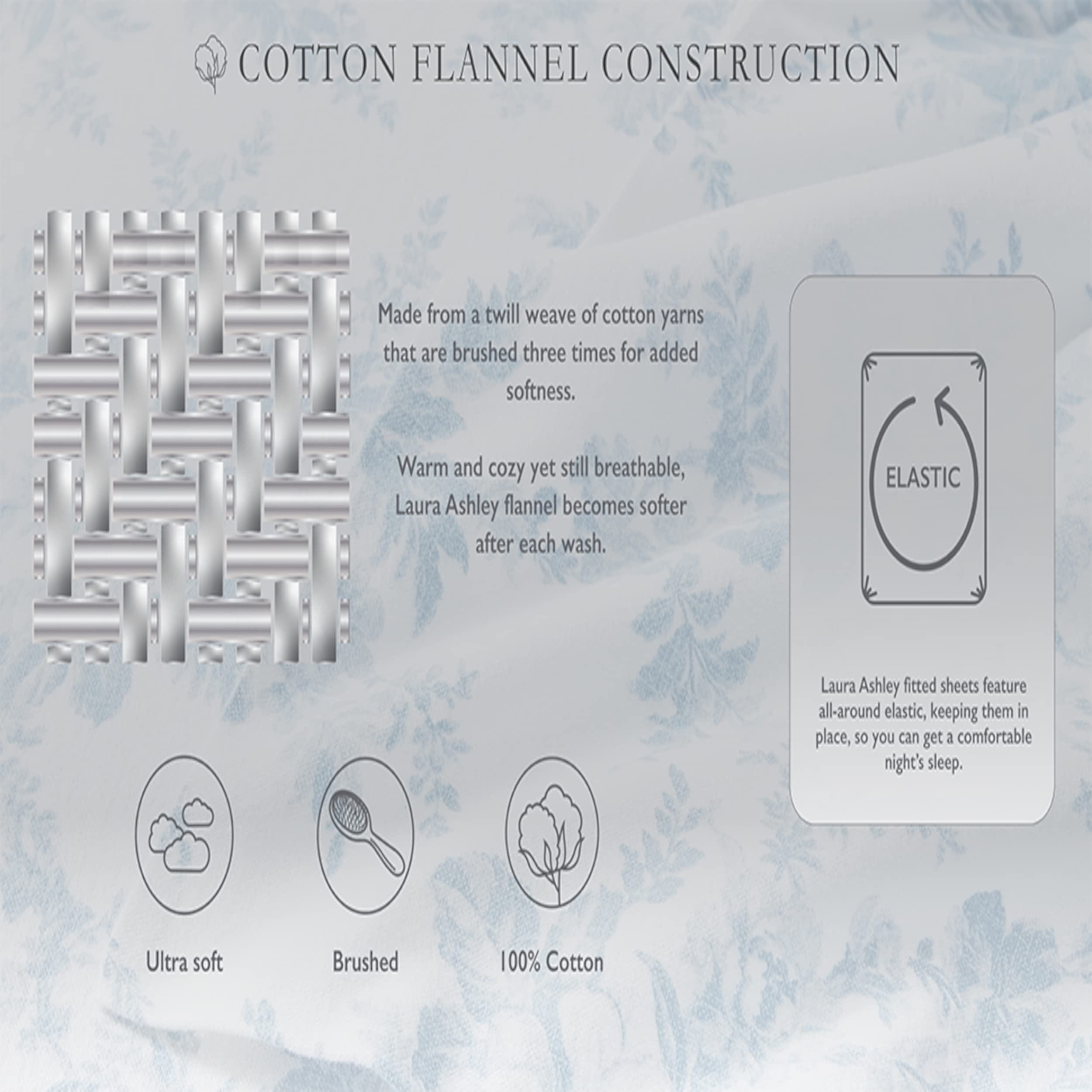 Laura Ashley Home - Full Sheets, Cotton Flannel Bedding Set, Brushed For Extra Softness & Comfort (Chelsie Vine Grey, Full), Chelsie Vine Grey/White