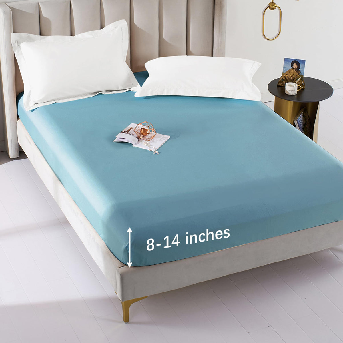 Mildly Deep Pocket Fitted Sheet Only King Size 76'X80' 100% Egyptian Cotton Sky Blue Breathable Bottom Sheet Fits Up To 16' D