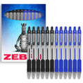 Zebra Z-Grip Retractable Ballpoint Pen - Black & Blue Ink - Pack Of 12 In Zebra Branded Cardboard Wallet Packaging