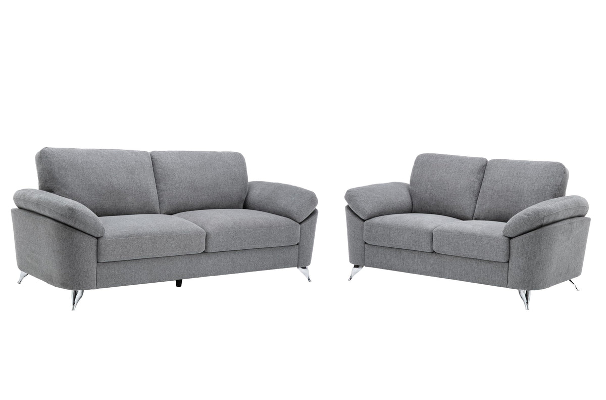 Villanelle Light Gray Linen Sofa Loveseat Living Room Set