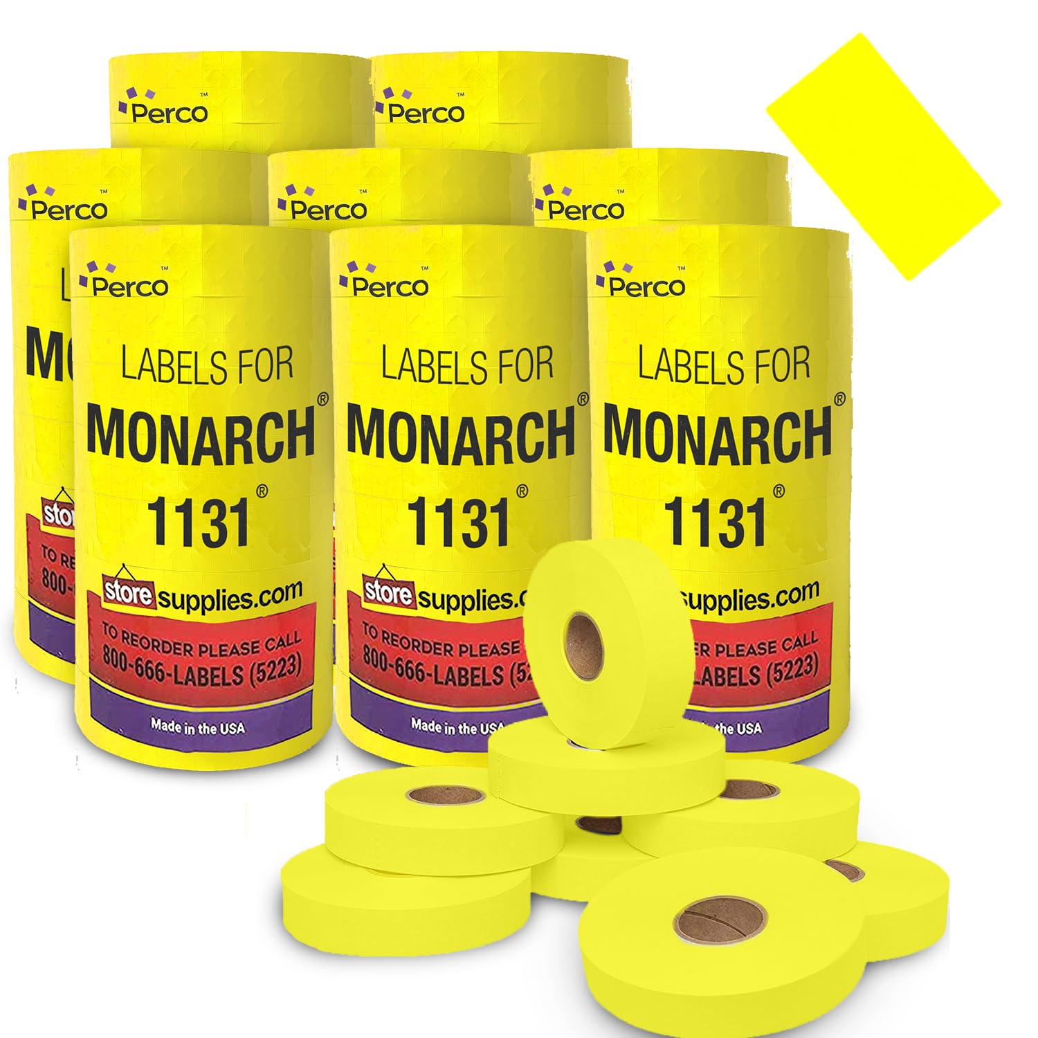 Yellow Pricing Labels For Monarch 1131 Price Gun - 8 Sleeves, 64 Rolls Value Pack - 160,000 Price Marking Labels - With Ink Roll