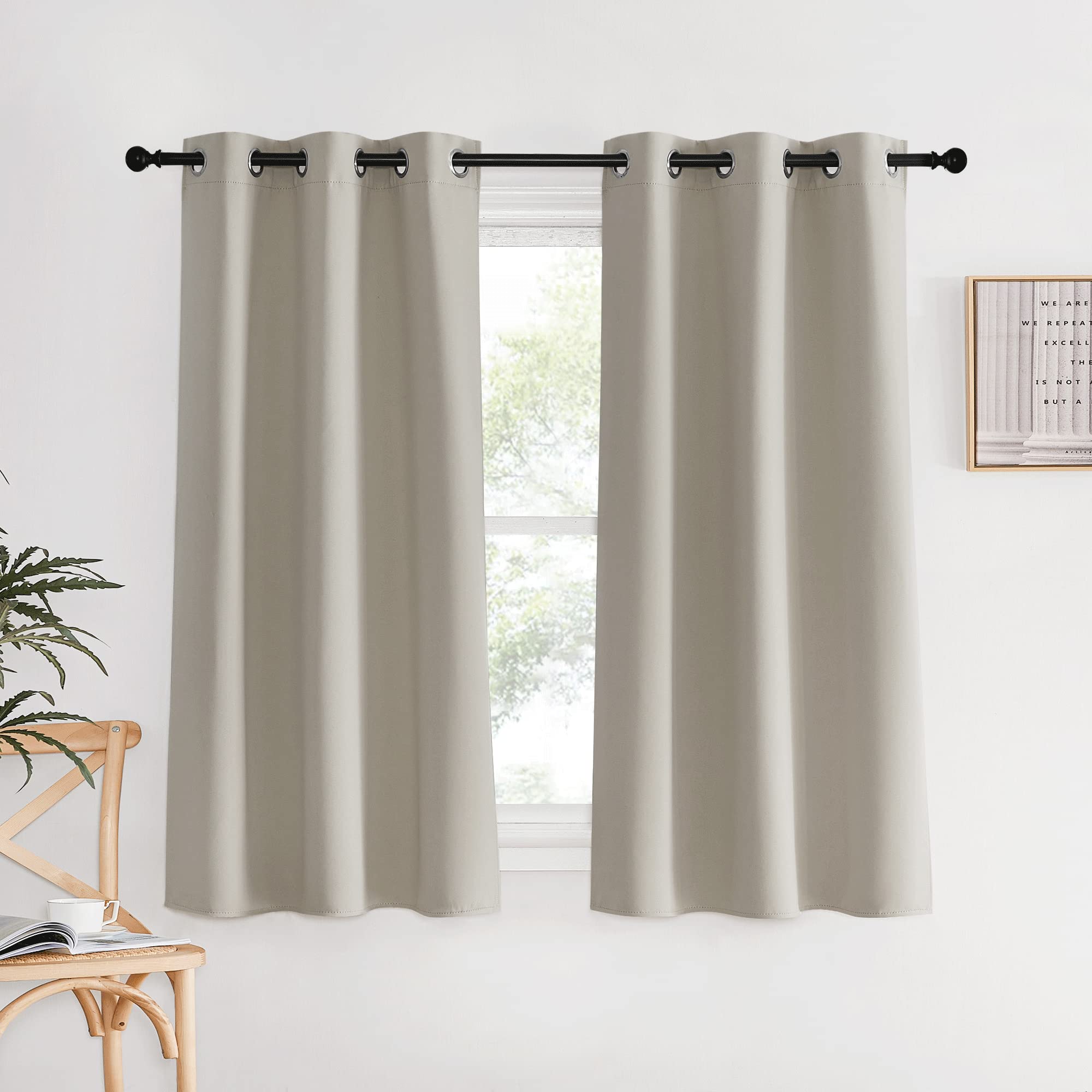 Nicetown Kitchen Curtains, Short Curtains For Bedroom Windows, Natural, 34' W By 60' L, 1 Pair, Thermal Insulated Room Darkeni