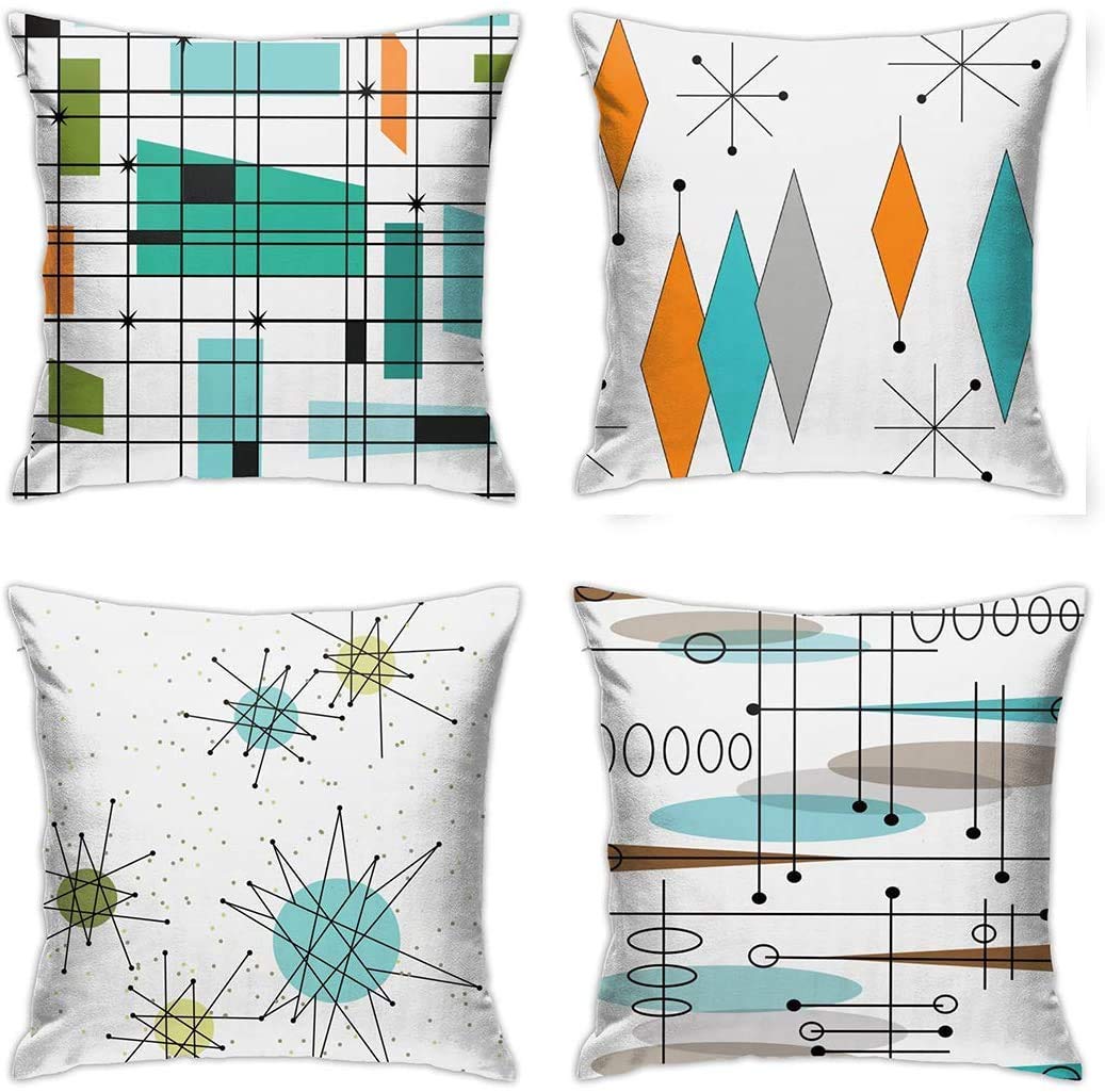 Dzglobal Mid-Century Modern Throw Pillows Abstract Retro Pillow Covers 20X20 Orange And Teal Throw Pillowcase Geometric Midcentu