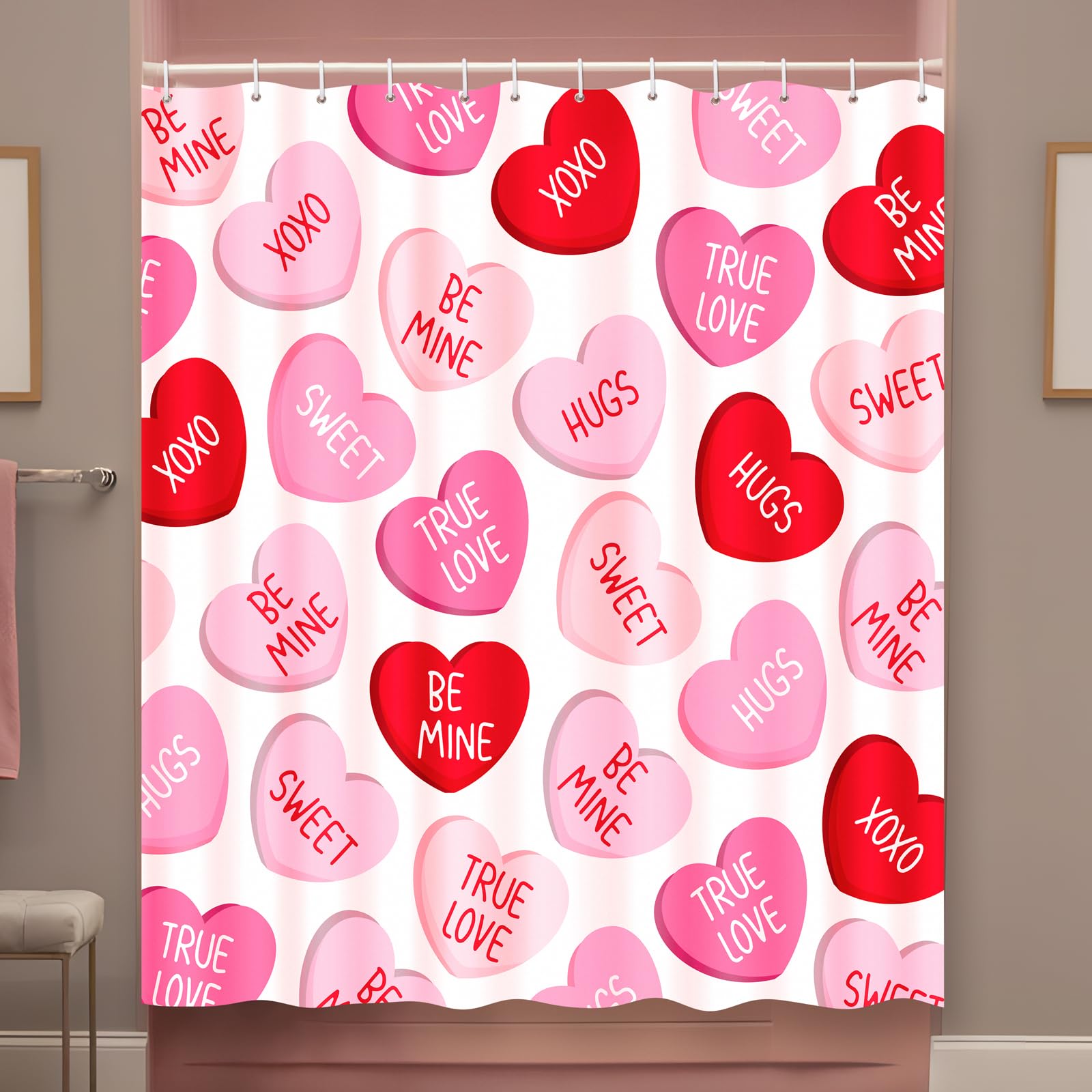 Tieshankao Valentines Shower Curtain Bathroom Decor Pink Red Love with 12 Hooks 72 x 72 Inches