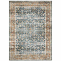 HomeRoots 510390 7 x 10 ft. Blue Rust Gold & Olive Oriental Printed Stain Resistant Non Skid Rectangle Area Rug
