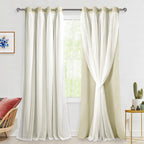 Hiasan Blackout Curtains with White Sheer Overlay, Double Layer Mix & Match Thermal Insulated Grommet Window Curtains for Bedroo