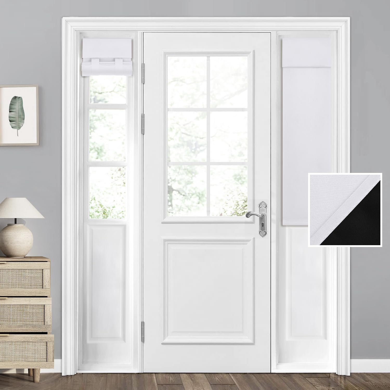 Homeideas 100% Blackout Sidelight Curtains For Front Door, Side Door Window Curtains, Front Door Curtains For Small Window, Thermal Insulated Door Window Covering, (1 Panel, W12 X L40, Greyish White)