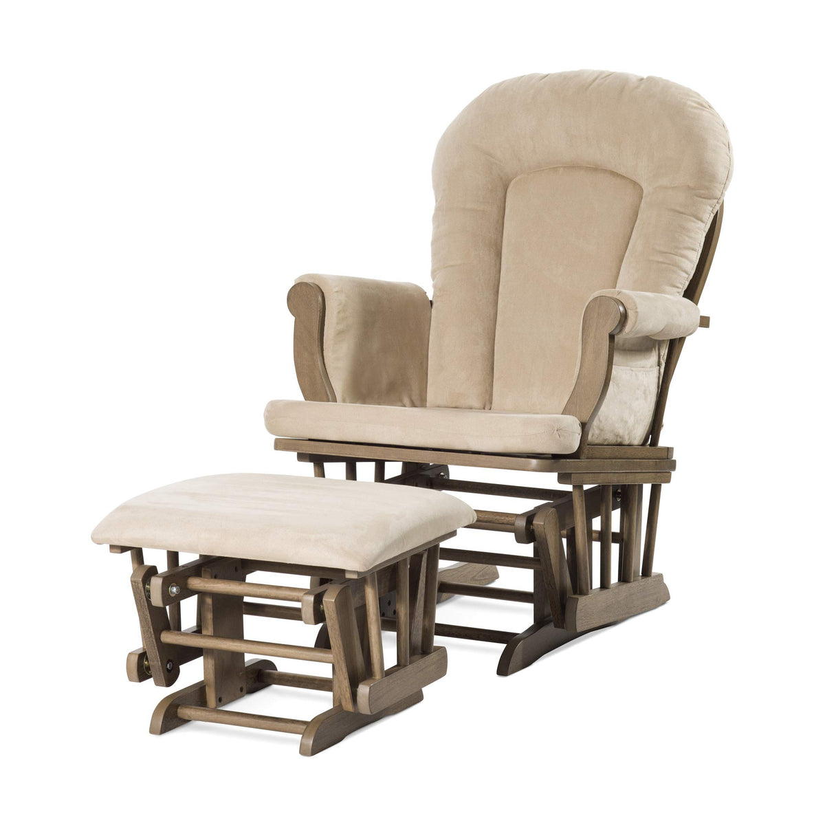 Child Craft Cozy Glider Rocker And Ottoman Set, Padded Cushion With Convenient Storage Pockets, Solid Wood Base & Frame (Dusty Heather With Beige Cushion)