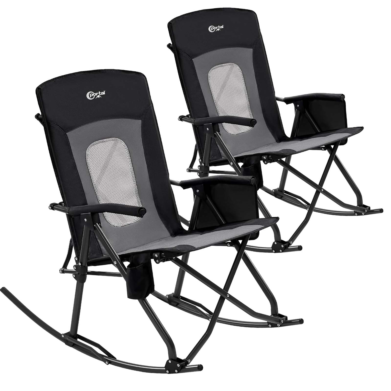 Portal Oversized Folding Rocking Camping Chair Portable Outdoor Rocker with High Back Hard Armrests Carry Bag, Supports 400 LBs,