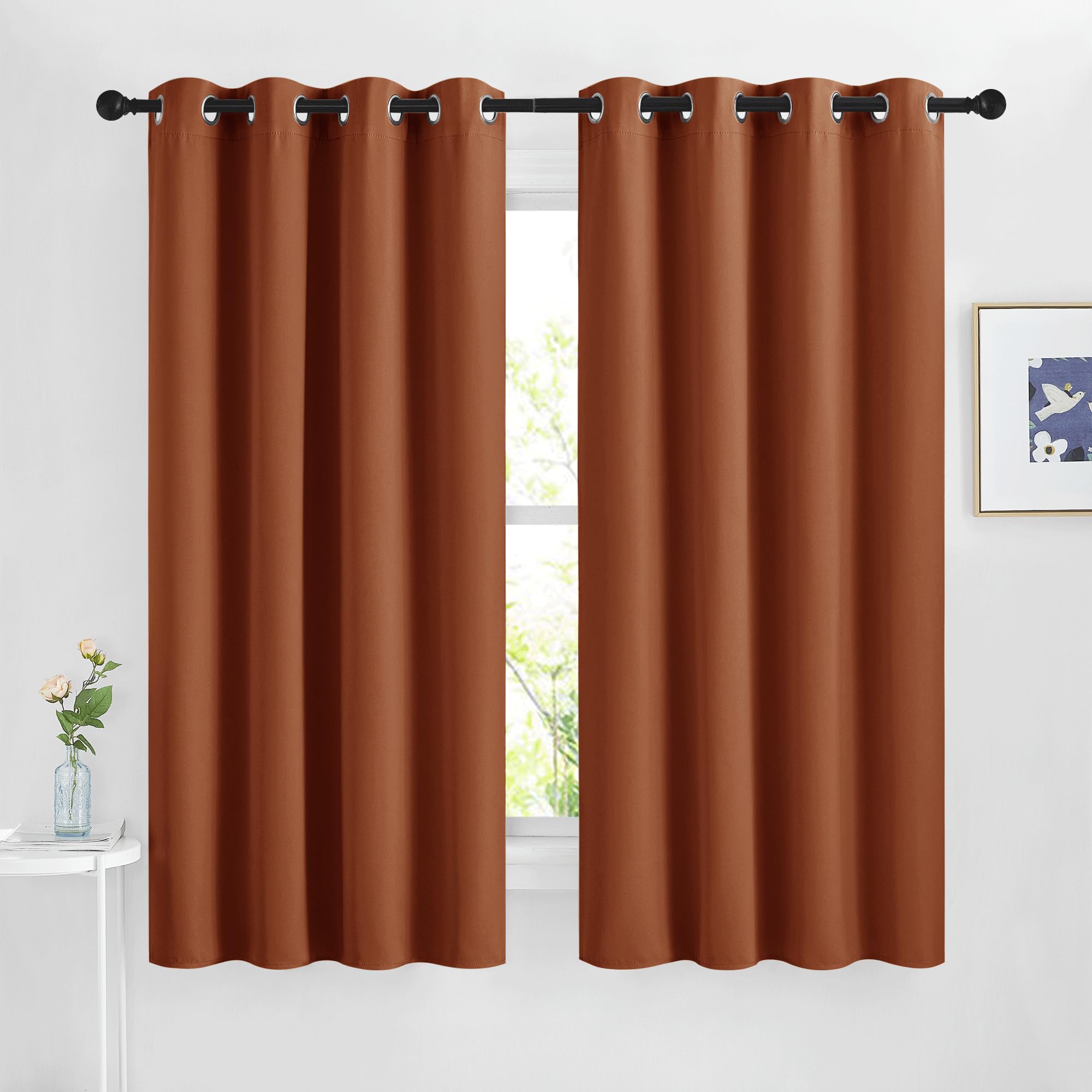 Nicetown Burnt Orange Blackout Curtains 2 Panels Set, Grommet Top Room Darkening Thermal Curtains Sound Reducing Window Treatmen