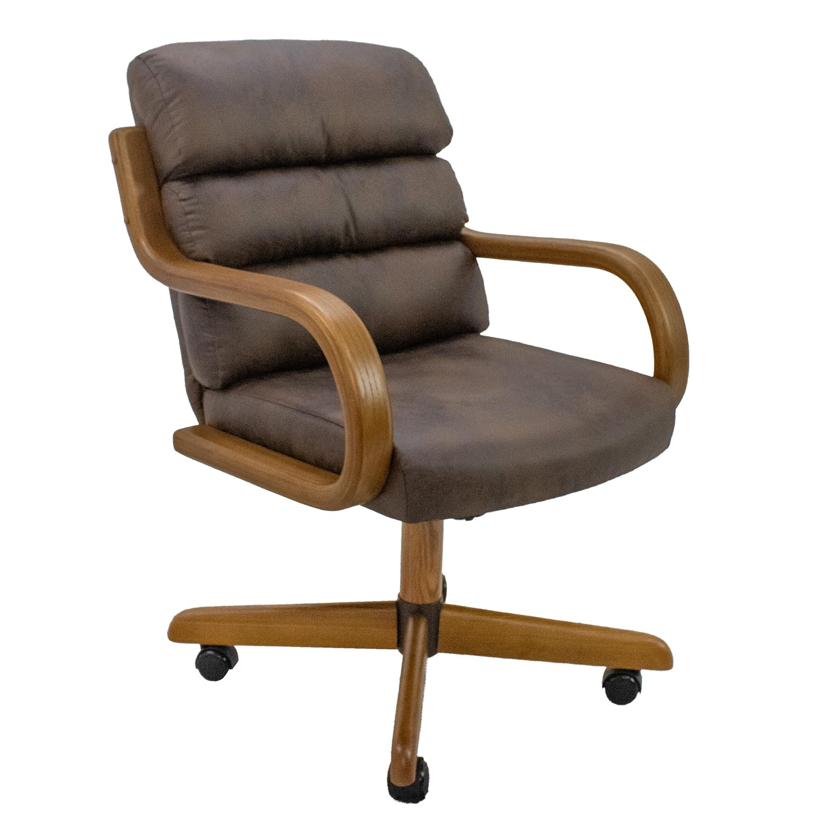 Chromcraft Douglas Set Of 4 Casual Dining Chairs Classic Swivel Tilt Dining Chairs With Casters, Wooden Arm Metal Pedestal Base