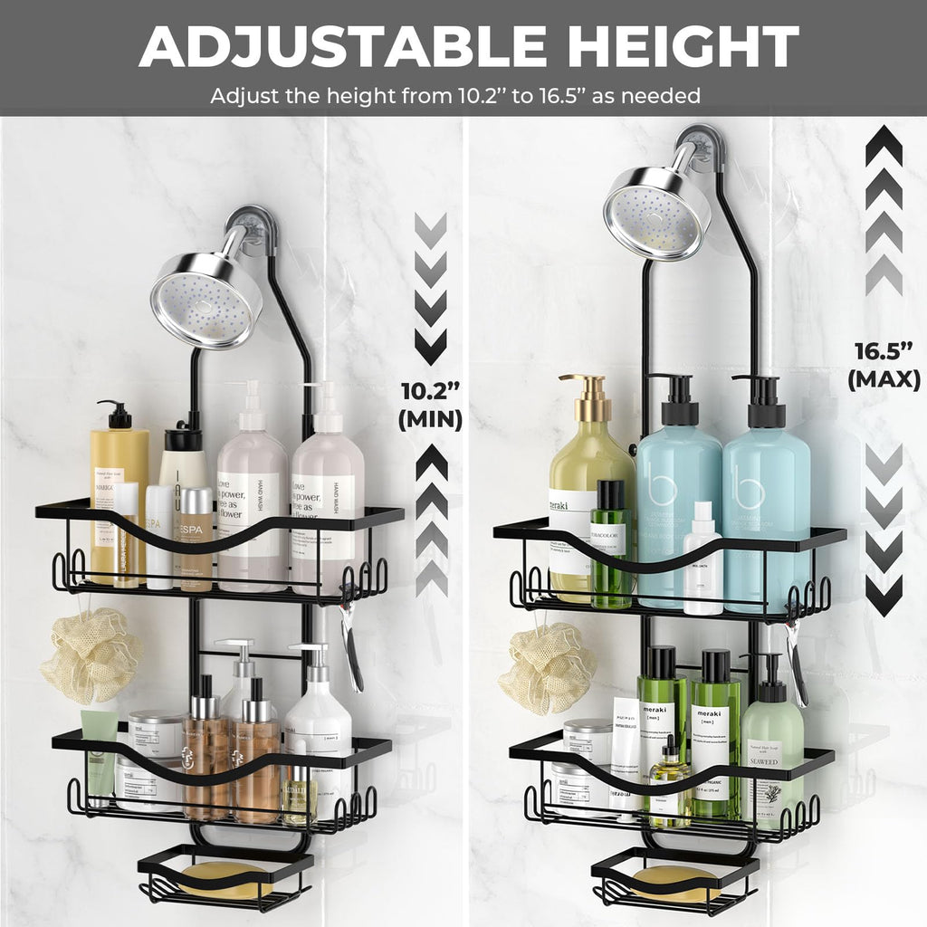 Shower Caddy Hanging Adjustable Shower Caddy, Rustproof Extended Length Shower Caddy Over Shower Head With Hooks Soap Holder, La