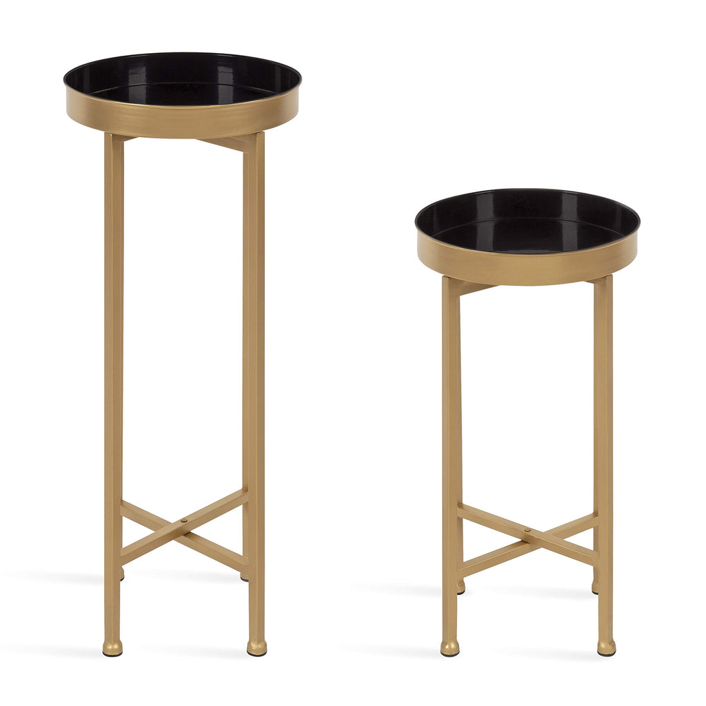 Kate And Laurel Celia Side Tables, Set Of 2, Gold And Black, Decorative Modern Glam End Table