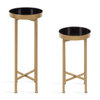 Kate And Laurel Celia Side Tables, Set Of 2, Gold And Black, Decorative Modern Glam End Table