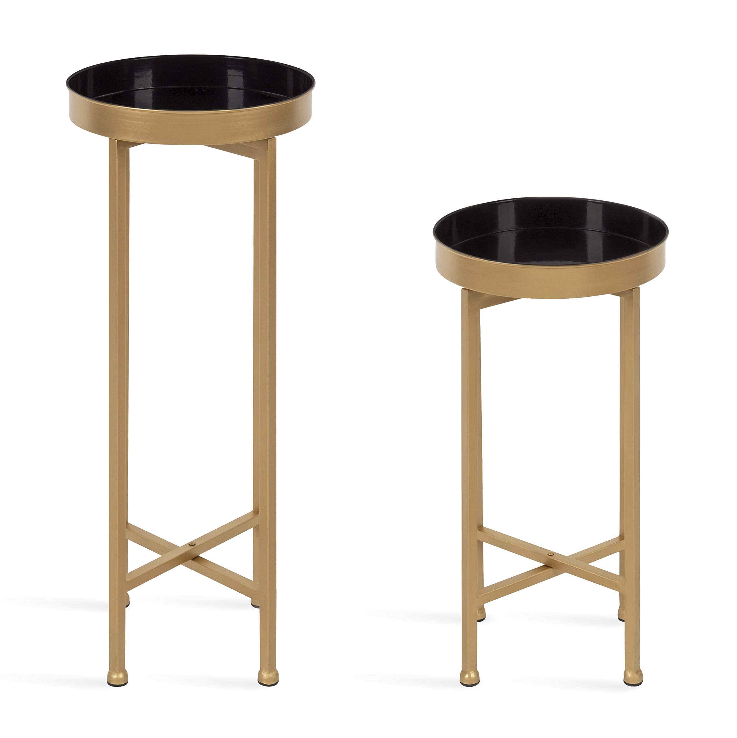 Kate And Laurel Celia Side Tables, Set Of 2, Gold And Black, Decorative Modern Glam End Table