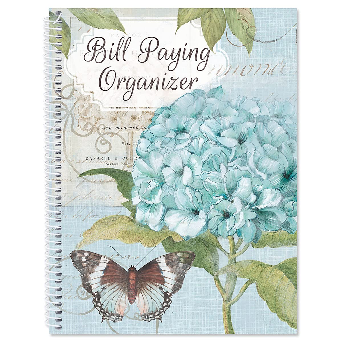 Current Hydrangea Bill Paying Organizer Book - 9' X 12    Personal Account Book, Spiral Bound, 14 Storage Pockets, 32 Label Sti