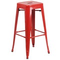 30 Inch Ht Backless Indoor/Outdoor Barstool, Red Metal, Square Seat