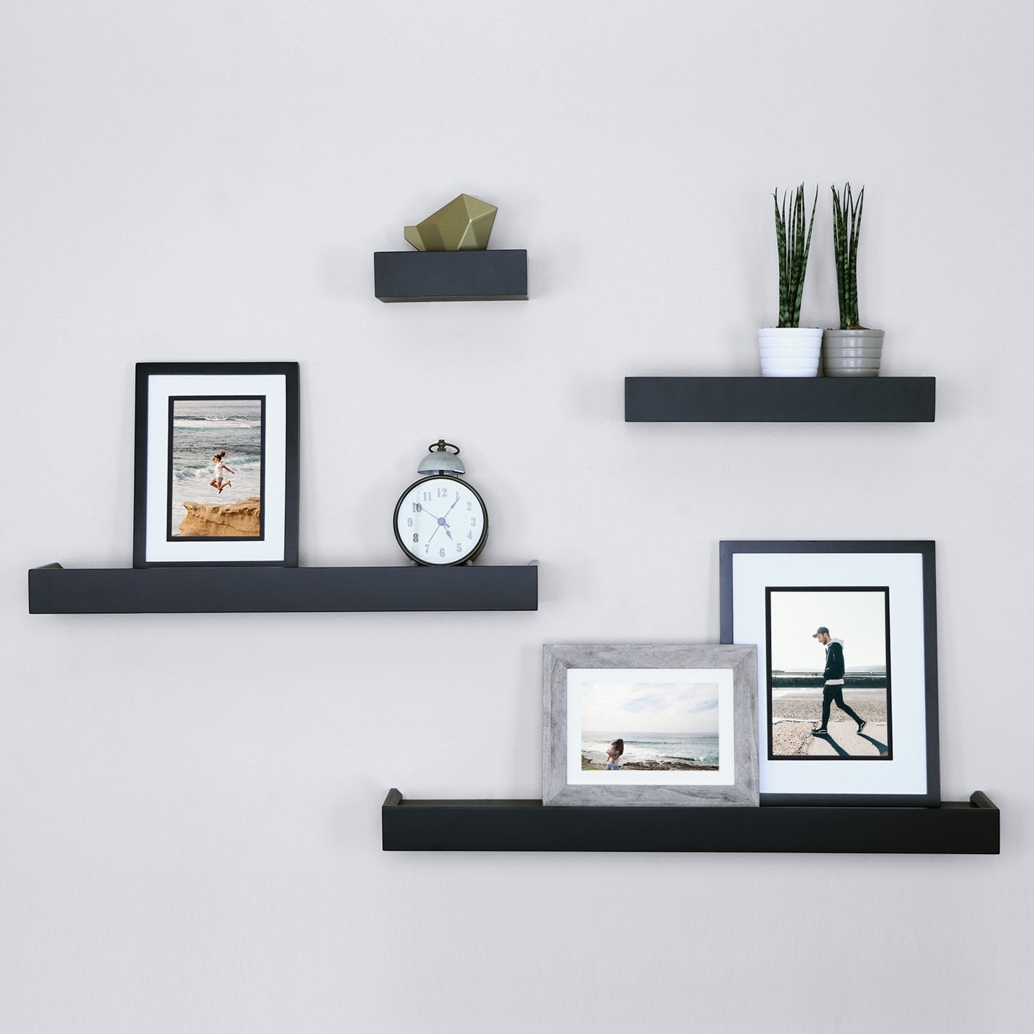 Ballucci Modern Ledge Wall Shelves, Set of 4 Wood Floating Shelves for Bedroom, Bathroom, Living Room, Kitchen, Nursery, Black