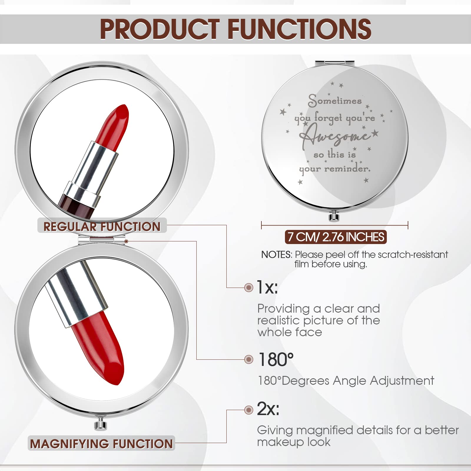 Roowest 10 Pcs Inspirational Compact Mirror Sometimes You Forget You'Re Awesome Appreciation Thank You Gifts For Women Employee