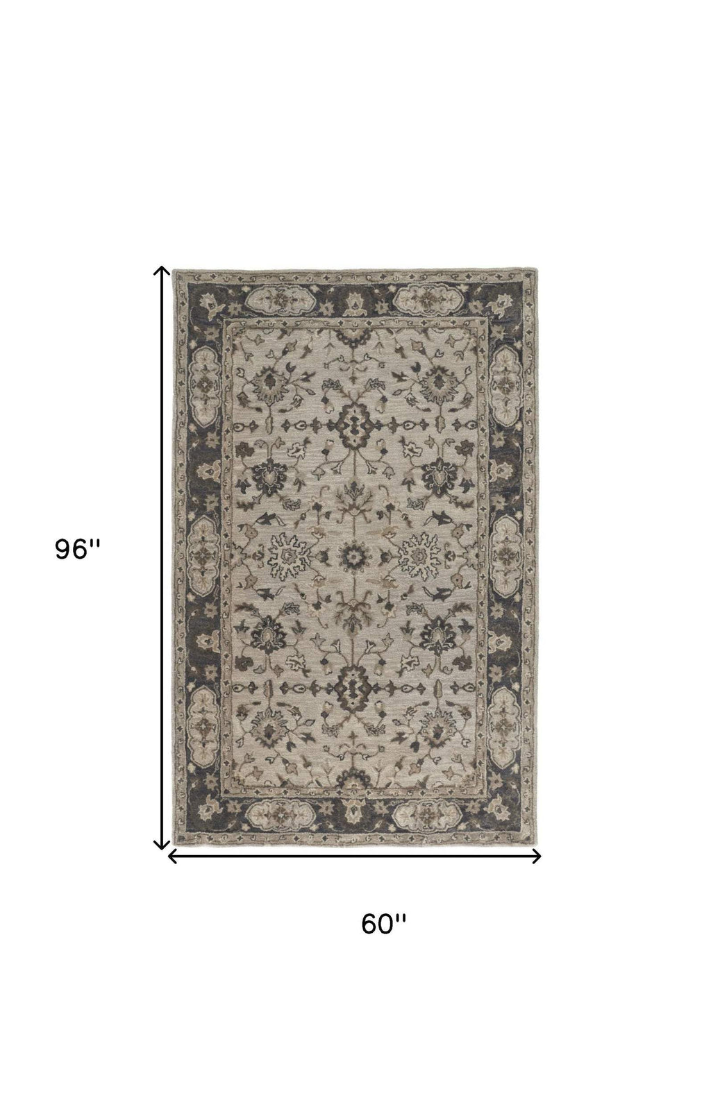 HomeRoots 511274 8 x 11 ft. Gray Ivory & Taupe Wool Floral Hand Tufted Handmade Stain Resistant Rectangle Area Rug