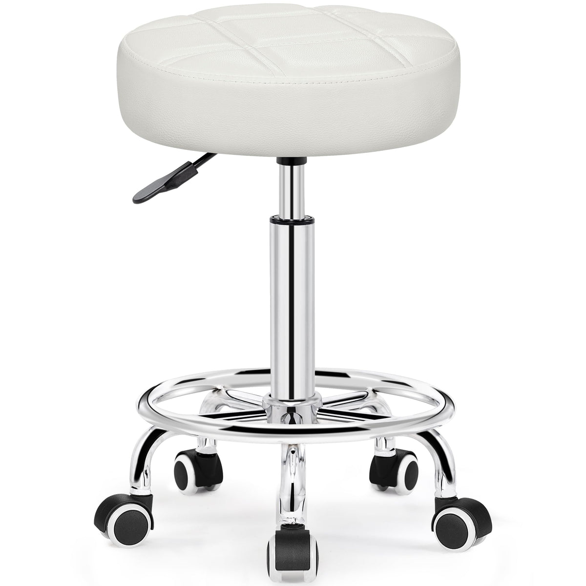 Brick Attic Rolling Stool With Wheels, Pu Leather Small Office Chair With Foot Rest,Versatile Adjustable Swivel Stool For Tattoo