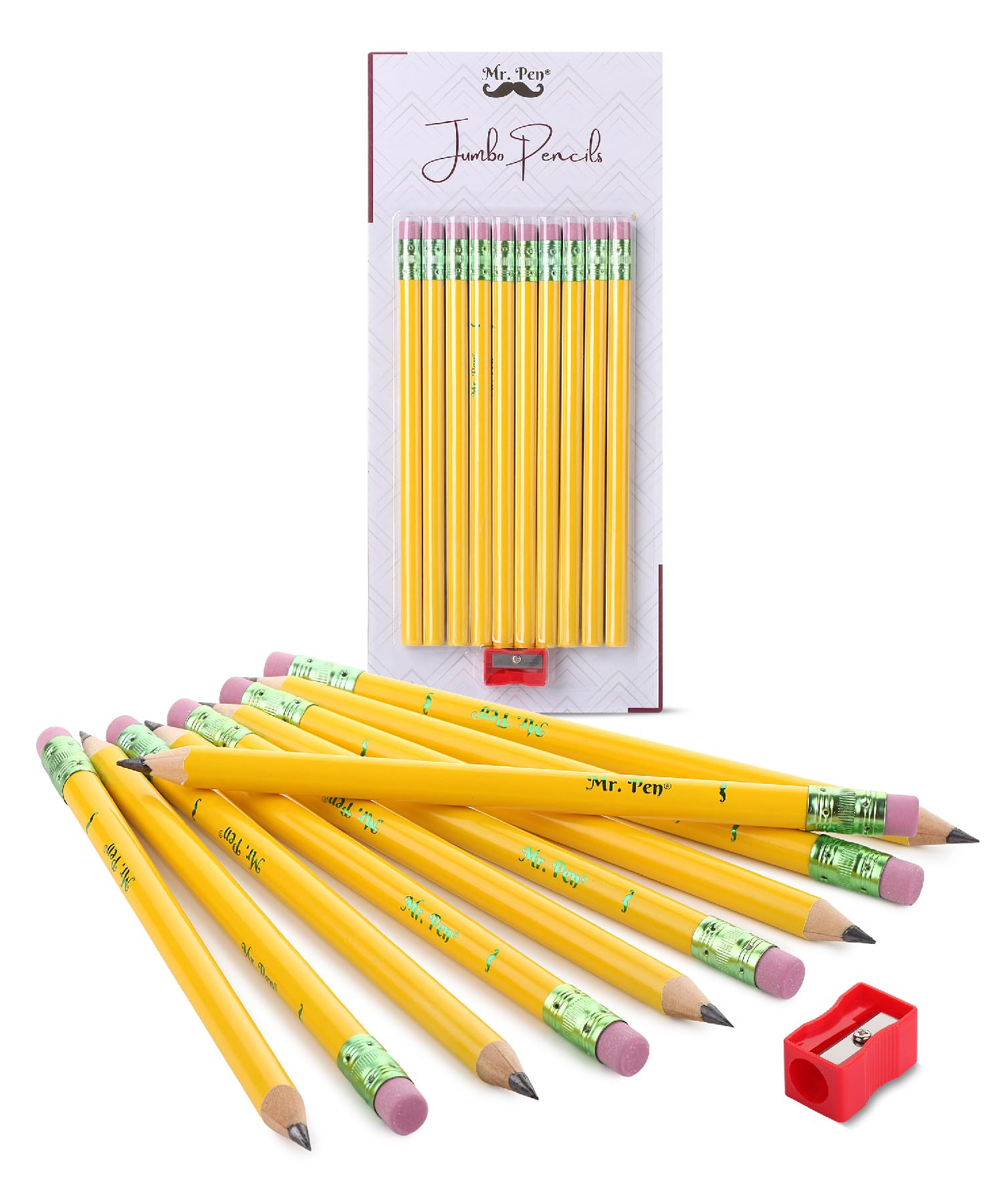 Mr. Pen- Jumbo Pencils, 10 Pencils And 1 Sharpener, Big Pencil, Fat Pencils, Jumbo Pencils For Preschoolers, Fat Pencils For Kin