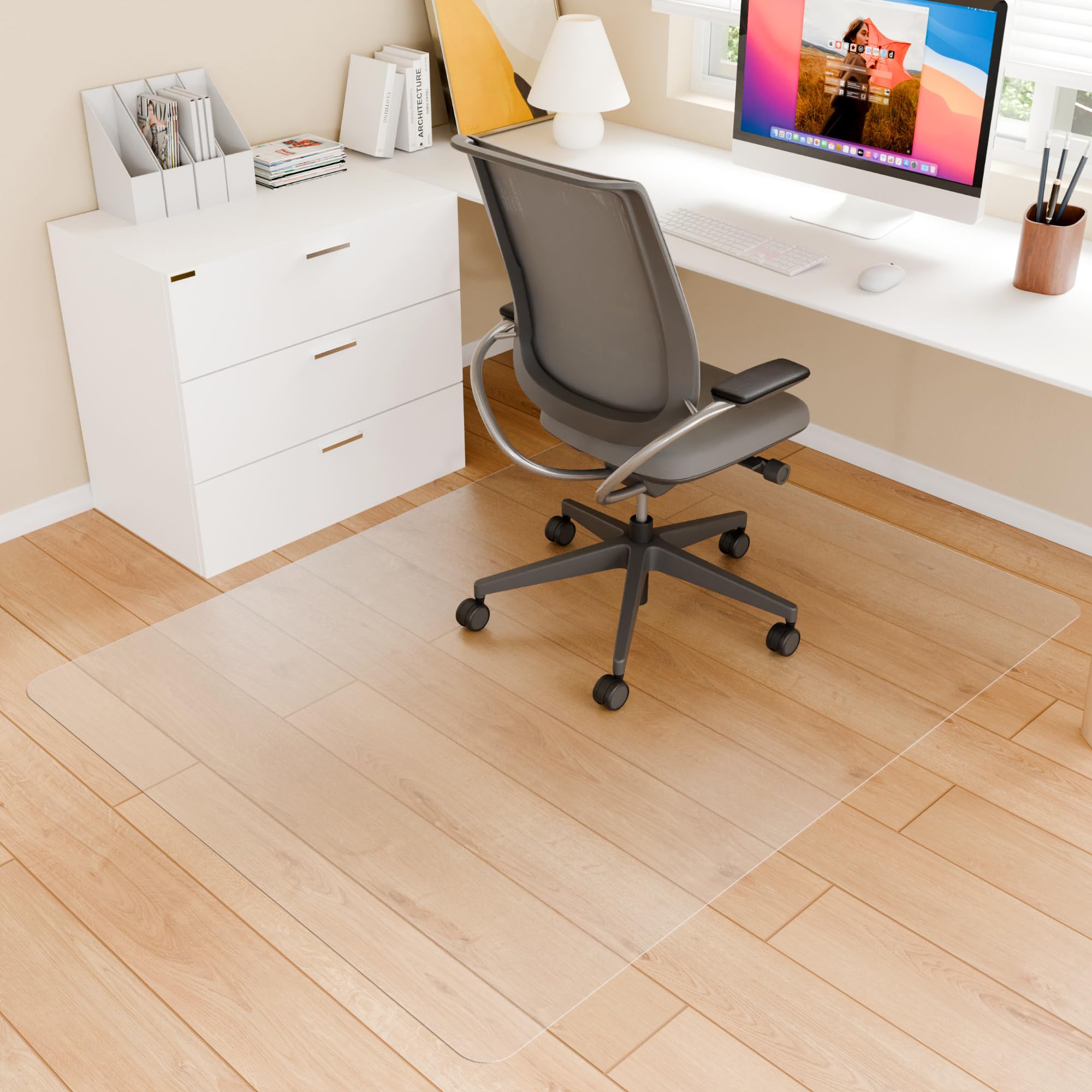 Futurwit Large Office Chair Mat For Hard Floors, 60' X 46' Hardwood Clear Protector For Desk Chair, Easy Glide Plastic Floor M