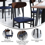 Flash Furniture Wright Commercial Dining Chair 519 LB. Capacity Black Steel Frame-Integrated Footrest, 1 Pack, Walnut Wood Back/Blue Vinyl Seat