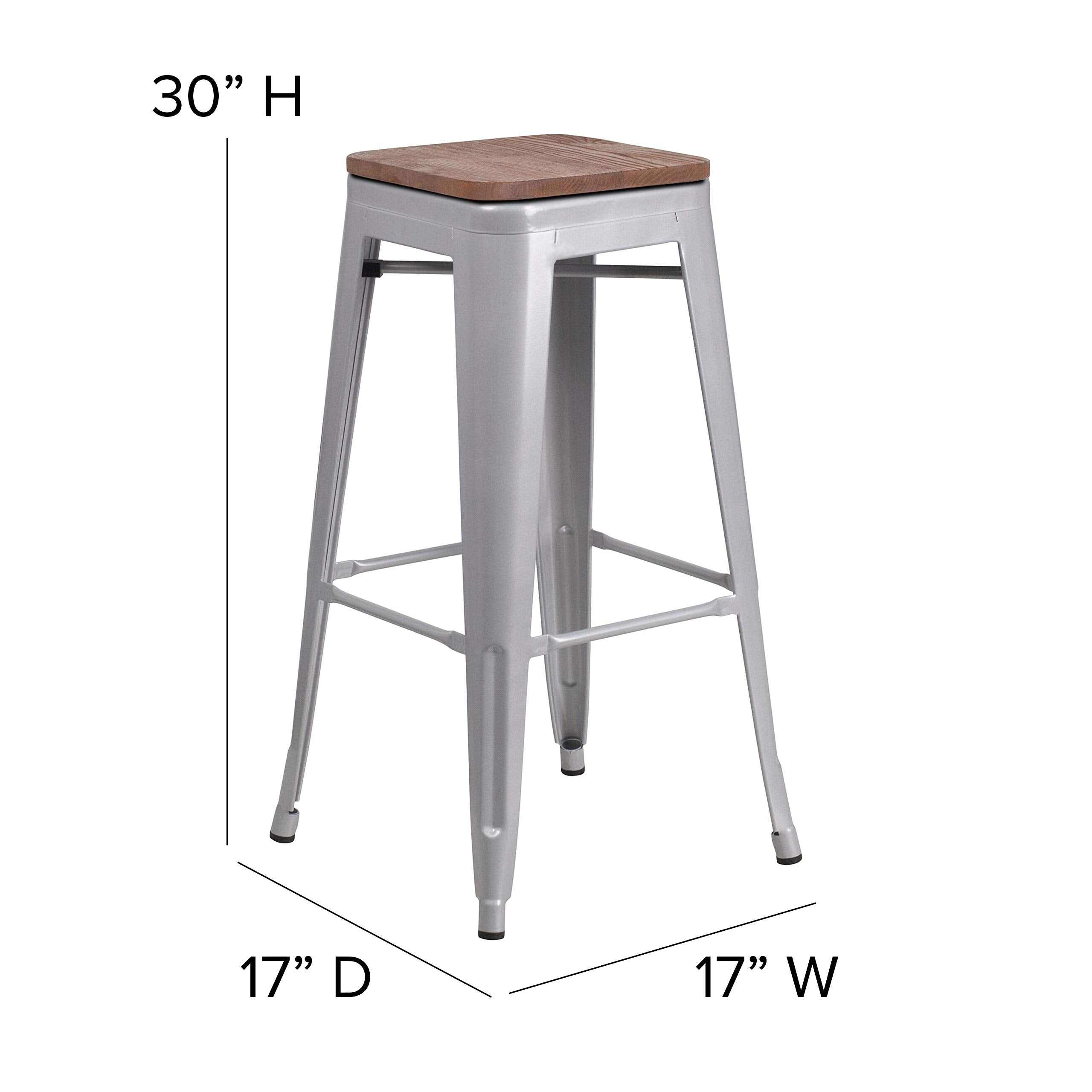 Flash Furniture Lily 30&quot; High Backless Silver Metal Barstool with Square Wood Seat