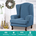 Turquoize Wingback?hair?overs 2 Piece?ing?hair?lipcover Stretch Slipcovers For Wingback Chairs Wing Chair Cover Spandex Jacquard Fabric With Elastic Bottom Non-Slip Furniture Cover, Dusty Blue