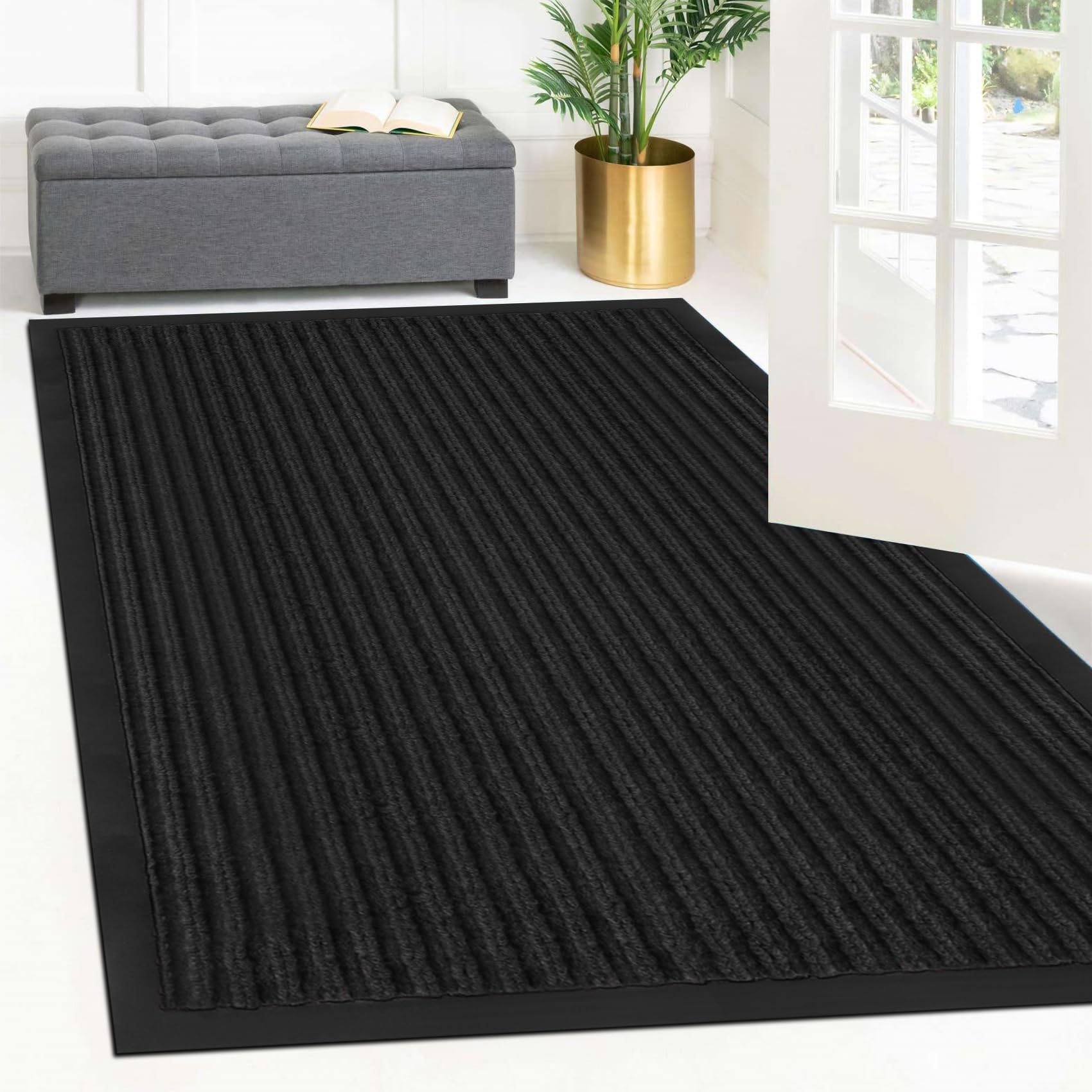 Neiza Sturdy Rubber Door Mat, 60'X 36' Indoor Outdoor Large Heavy Duty Welcome Mat, Easy Clean, Waterproof, Low-Profile Mats F