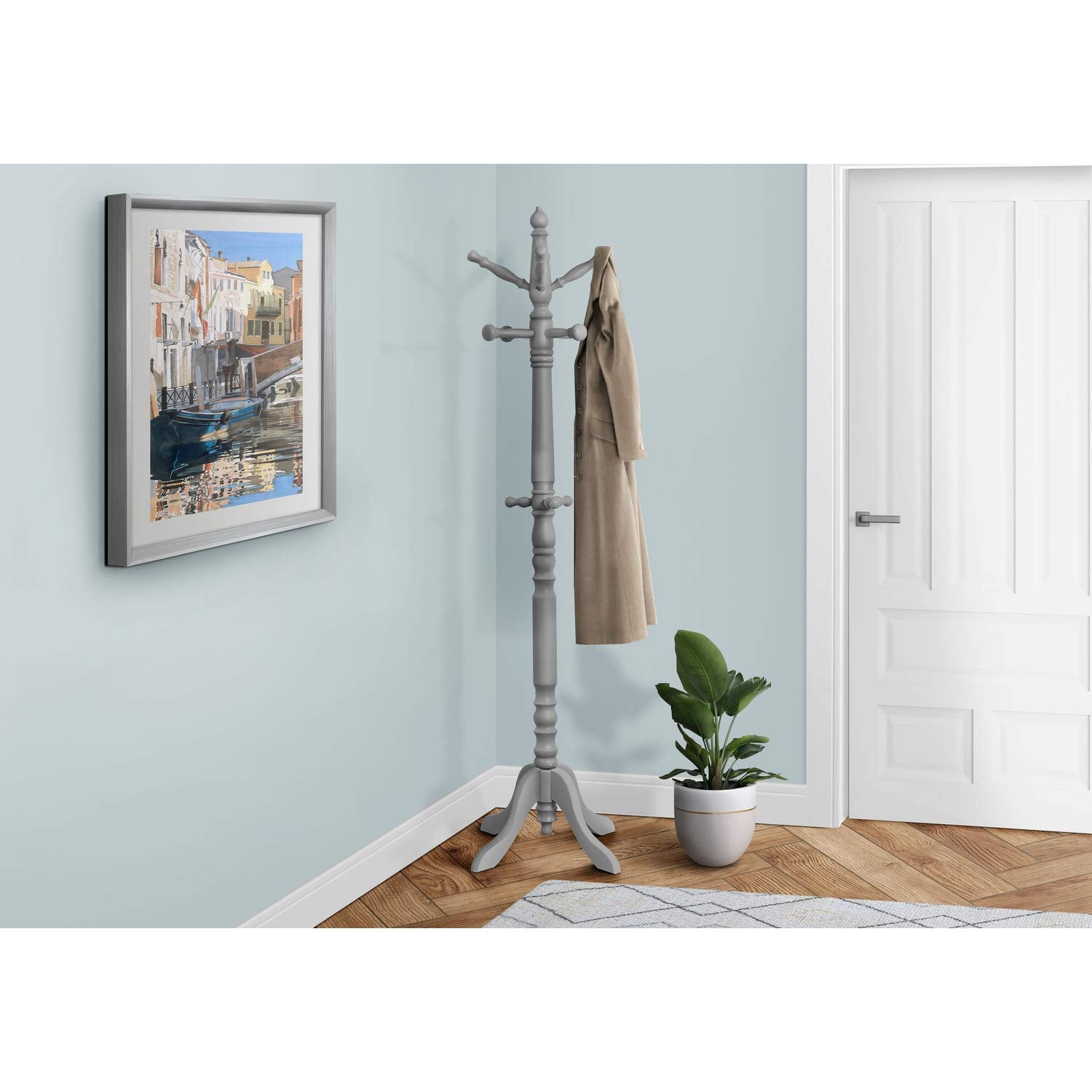 Monarch Specialties I 3179 Coat Rack, Hall Tree, Free Standing, 11 Hooks, Entryway, 73' H, Bedroom, Wood, Grey, Contemporary, Modern