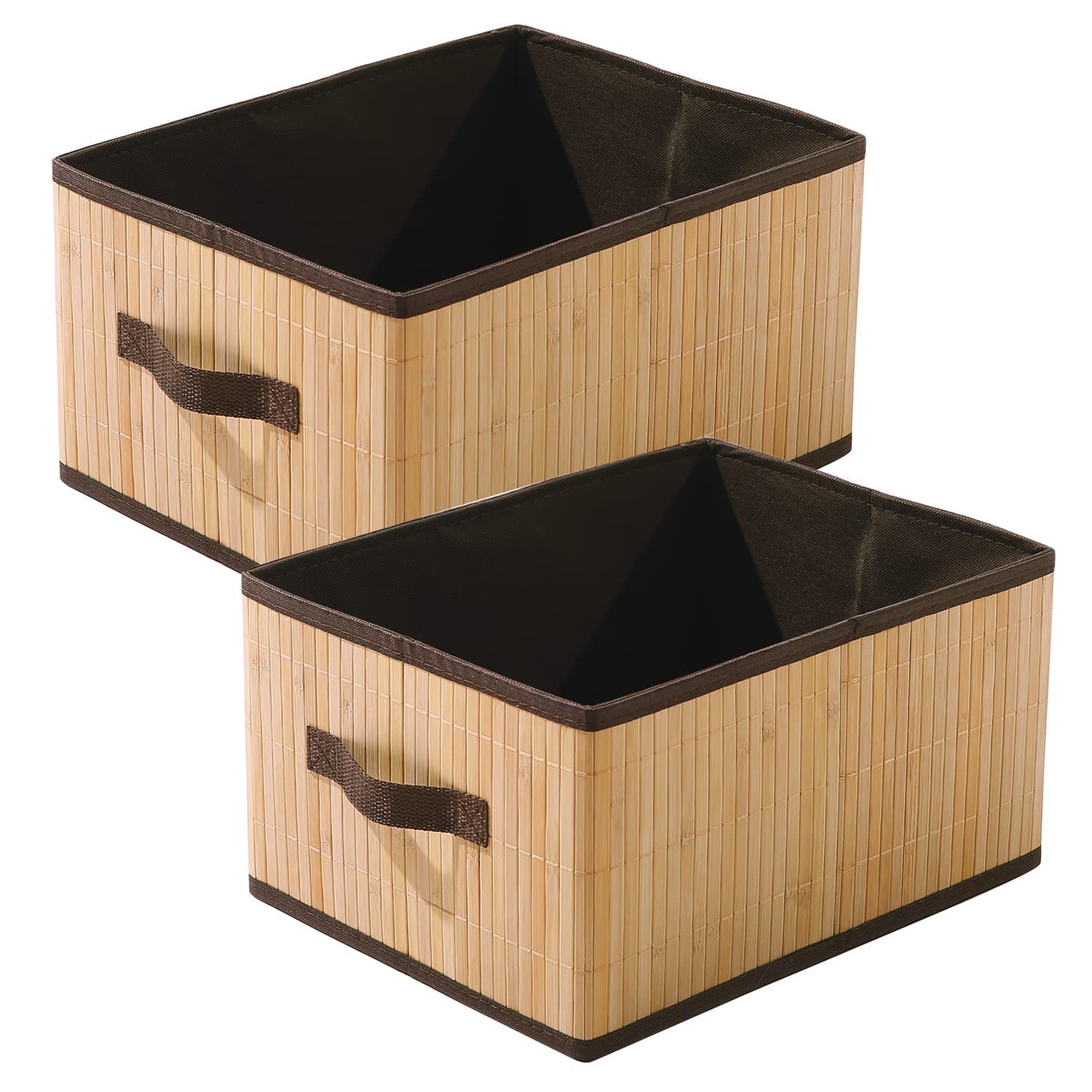 Homestorie Rectangular EcoFriendly Foldable Natural Bamboo Storage Basket Bins Organizer, Pack Of 2 (Ar1541L*2)