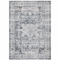 HomeRoots 510375 7 x 10 ft. Navy Blue Ivory & Gray Oriental Printed Stain Resistant Non Skid Rectangle Area Rug