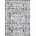 HomeRoots 510375 7 x 10 ft. Navy Blue Ivory & Gray Oriental Printed Stain Resistant Non Skid Rectangle Area Rug